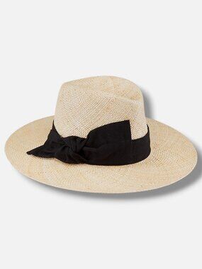 Raffaello Bettini Womens Beige Harper Straw Wide-Brim Fedora Hat Size 57